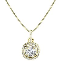 1.10 ctw Cushion Shape Cubic Zirconia 925 Sterling Sliver Halo Pendant Necklace Gifts for Women's/Girls 14K Gold Plated