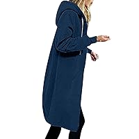 Anjikang Amazon Warehouse Deals Liquidation Women's Zip Up Hoodies Knee Length Tunic Fashion Sweatshirts Casual Long Sleeve Comfy Fall Hooded Jacket With Pocket