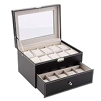 20 Insert Grid Slots & 20 Removable Pads Pu Leather Watch Box Display Case Organizer Storage Organizer