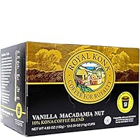 Royal Kona Vanilla Macadamia Flavored, 10% Kona Coffee Blend, Light-Roast Single-Serve Coffee Pods, Compatible with Keurig® Brewers, A Taste of Aloha - (12 Count Box)