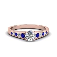 Choose Your Gemstone Graduated Pave Accent Diamond CZ Ring Rose Gold Plated Round Shape Side Stone Engagement Rings Minimal Modern Design Birthday Gift Wedding Gift US Size 4 to 12