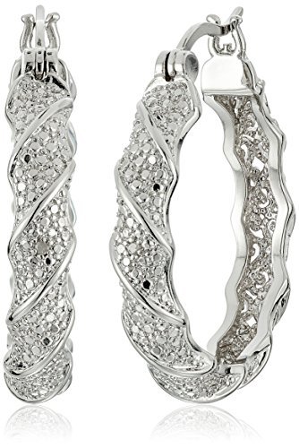 Fine Silver Plated Bronze Diamond Accent Twisted Hoop Earrings