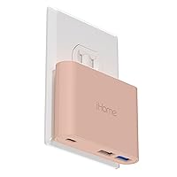 iHome 32W AC Pro Multi Port USB Wall Charger Block - Charging Station for Multiple Devices with 3 USB Ports (1 USB-C, 2 USB-A) - Fast Charging, Universal Compatibility (Pastel Pink)