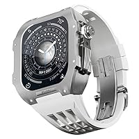 KANUZ Uhren-Modifikationsset für Apple Watch 6 5 4 SE 44 mm Titangehäuse + Viton-Armband, Luxus-Gehäuse und Band-Modifikation-Kit (Farbe: Weiß 9, Größe: 44 mm)
