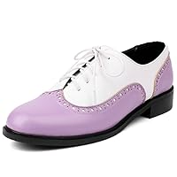 Womens Wingtip Patent Leather Pointed Low Heel Oxford Flats Vintage Brogue Shoes