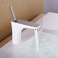 Nordic Style Copper Bathroom Vanity Faucet Home Hotel Hot and Cold Adjustment Under Counter Basin Single Hole Faucet Kitchen Faucet (Color : White)