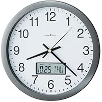 Howard Miller Dubois Wall Clock II 549-670 – Modern Metallic Grey, Flat Bezel Framing, Displays LCD Calendar (Month, Day, Day of Week), Quartz Movement