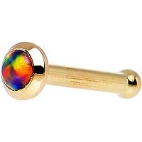 Solid 14k Yellow Gold 2mm Fire Red Synthetic Opal Nose Stud Bone 18 Gauge 1/4