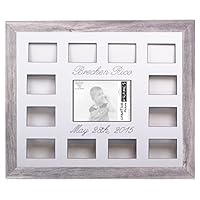 Custom Calligraphy 12 Month Timeline Newborn Collage 18 by 22-inch Picture Frame with White Mat and Wall Hangers