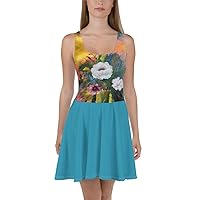 Skater Dress with JunglePixie Sunrise Bouquet Painting Print White