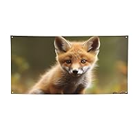 Banner Party Decor Flag Cute Baby Fox Photography Backdrop Banner Signs with Hanging Ropes Background Banner for Wall Signs Party Decor Flag Photo Props 47 x 24 Inch