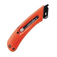 S5L Safety Cutter, Left Handed Retractable Utility Knife, Ergonomic Film Cutter, Bladeless Tape Splitter, Steel Guard, Safety, Damage Protection, Warehouse & In-Store Cutting, Red, 1 EA