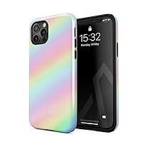 Compatible with iPhone 12 Pro Case Pastel Rainbow Unicorn Colors Ombre Pattern Holographic Tie Dye Pale Kawaii Aesthetic Heavy Duty Shockproof Dual Layer Hard Shell + Silicone Protective Cover