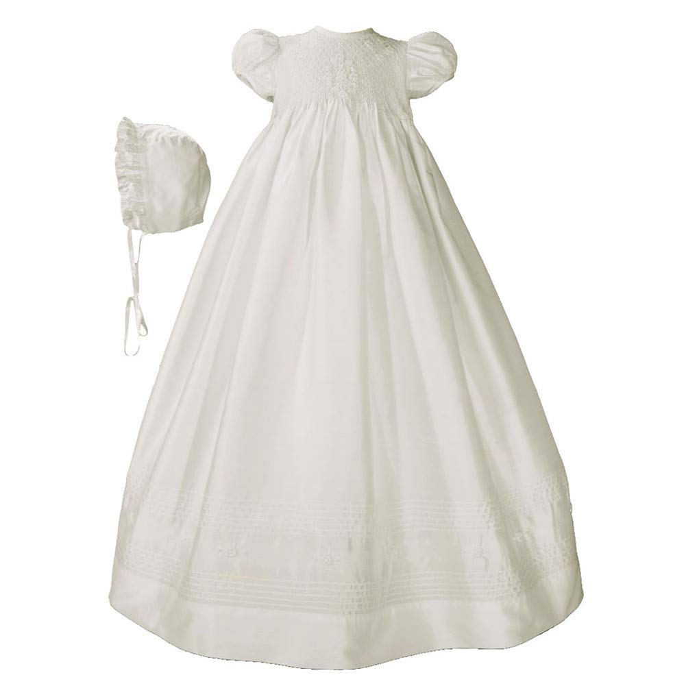 Little Things Mean A Lot Silk Dupioni Christening Baptism Gown with Smocked Bodice