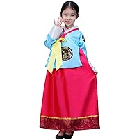 Girls Traditional Kids Korean Hanbok Outfit Dress Costume (160cm, Blue Red)