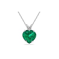 Lab Created Heart Emerald Scroll Solitaire Pendant in 14K White Gold Availabe in 6mm - 9mm