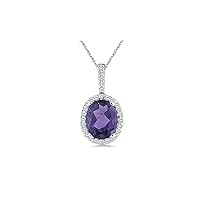 0.29 Cts Diamond & 5.13-6.37 Cts Amethyst Pendant in 14K White Gold