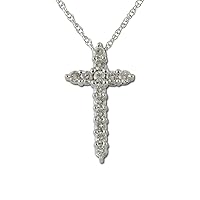 Natural Diamond Cross Pendant 14K White Gold. Included 18 inches 14K White Gold Chain.