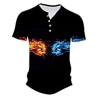 Mens 3D Graphic Tops Short Sleeve T Shirts Fashion Muscle Shirt Flame Print Tunic Tees Gym Athletic Pullovers