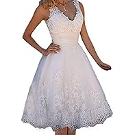 Women V-Neck Short Wedding Dresses Lace Prom Party White Homecoming Dress