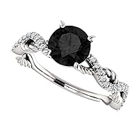 1.50 CT Braided Black Diamond Engagement Ring 14k White Gold, Cable Black Onyx Ring, Rope Black Diamond Ring, Renaissance Ring, Black Waived Ring, Best Rings For Her