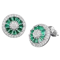 ANGEL SALES 2.00 Ct Baguette Cut Green Emerald & Diamond Stud Earrings For Girls & Women's 14K White Gold Plated