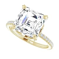 4 CT Asscher Diamond Moissanite Engagement Ring Wedding Ring Band Solitaire Halo Hidden Prong Setting Silver Jewelry Anniversary Promise Ring