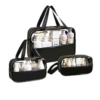 Clear Transparent Makeup Pouch Set, Cosmetic Organizer Bag Pouches for Women and Girls Travel Waterproof Toiletry Storage Kit, SET OF 3 BAG BLACK, L, Travel Accessories