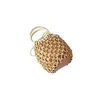 Women Hand Woven Straw Shoulder Bag, Straw Bag for Women, Women Girl Fashionable Woven Handbag Beach Style Wood Handle Drawstring Bucket Tote Purse for Daily Life and Vacation(Color: A)