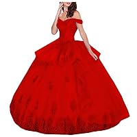 Women's Crystals Sweetheart Quinceanera Dress Off Sholder Ruched Tiered Sweet 16 Dress Ball Gowns