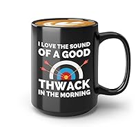 Archery Coffee Mug 15oz Black - Thwack in the morning - Archery Shot Trainer Crossbow Compound Bow Hunting Arrow