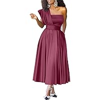 A-Line Cocktail Dress Wedding Guest Plus Size Party Wear Evening Dress Ankle Length One Shoulder Satin Pleats 2024