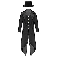 Boys Medieval Tailcoat Jacket with Hat Halloween Costumes Outfits Steampunk Victorian Cosplay Long Uniform Coat