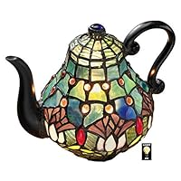 Design Toscano Victorian Teapot Tiffany-Style Stained Glass Illuminated Sculpture