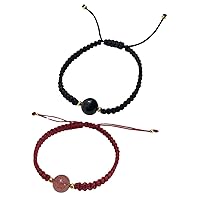 Natural Obsidian Braid Bracelets Crystal Stone Strawberry Crystal for Women Men Couple Lucky Bracelets Jewelry Gift