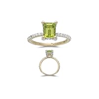 0.50 Cts Diamond & 1.60 Cts Emerald Peridot Ring in 14K Yellow Gold