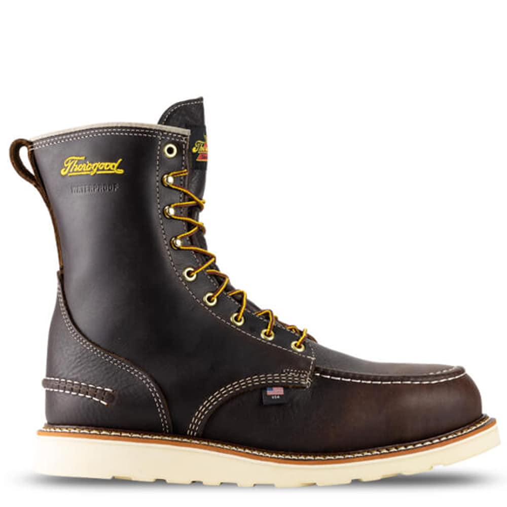 Thorogood 1957 Series 8” Waterproof Work Boots for Men - Full-Grain Leather with Moc Toe, Comfort Insole, and Slip-Resistant Wedge Outsole; EH Resistant, Briar Pitstop - 9 D US