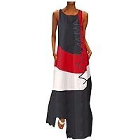 Women Plus Size Daily Sleeveless Vintage Patchwork Bohemian O Neck Maxi Dress Summer Woman