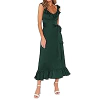 Women's Solid Color Sleeveless Ladies Wrap Hip Long Dress