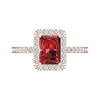 Clara Pucci 1.85ct Emerald Cut Solitaire W/Accent Genuine Natural Red Garnet Engagement Promise Anniversary Bridal Ring 18K Rose Gold