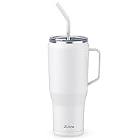 50 oz Tumbler With Handle And Straw, Leak Proof Vacuum Insulated Stainless Steel Large Travel Mug Fit in Cup Holder, No Sweat, Keep Drinks Cold Up To 30 Hours, Dishwasher Safe - White