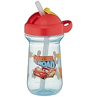 The First Years Disney/Pixar Cars Toddler Straw Cup - Spill Proof Flip Top Toddler Sippy Cups - 18 Months and Up - 10 Oz
