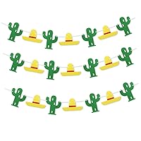 ERINGOGO 2 Sets Party Hanging Bunting Party Banner Mexico Hat Cactus Patterned Bunting Cinco De Mayo Party Decor Cactus Banner Cactus Party Garland Taco Bar Decoration Fashion Pull The Flag