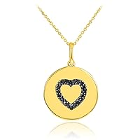 14K GOLD HEART BLACK DIAMOND DISC PENDANT NECKLACE - Pendant/Necklace Option: Pendant With 22