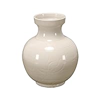 Artissance Glaze Vase with Tick Flowers, 7 Inch Tall, Off White