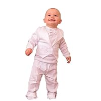 Baptism Outfits for Boys - White Baby Tuxedo - Organic Cotton Baby Clothes - Sizes 0-3 3-6 6-9 9-12 monthes