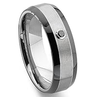 Tungsten Solitaire Black Diamond Two-Tone Wedding Band Ring Sz 12.0 SN#696