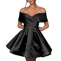 Off Shoulder Short Homecoming Dresses with Pockets A Line Prom Dress for Teens Satin Cocktail Party Gowns