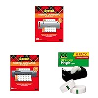 Scotch Thermal Laminating Pouches, 200- Count, 8.9 x 11.4'' & Thermal Laminating Pouches, 100 Count-Pack & Magic Tape, 6 Rolls with Dispense, 3/4 x 1000 Inches