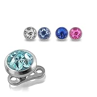 Buy 1 Get 5 !!! G23 Grade Titanium Base with 5 Pieces Changeable 316L Surgical Steel Top Dermal 5MM Micro Multi Crystal Stone All Color As Shown.